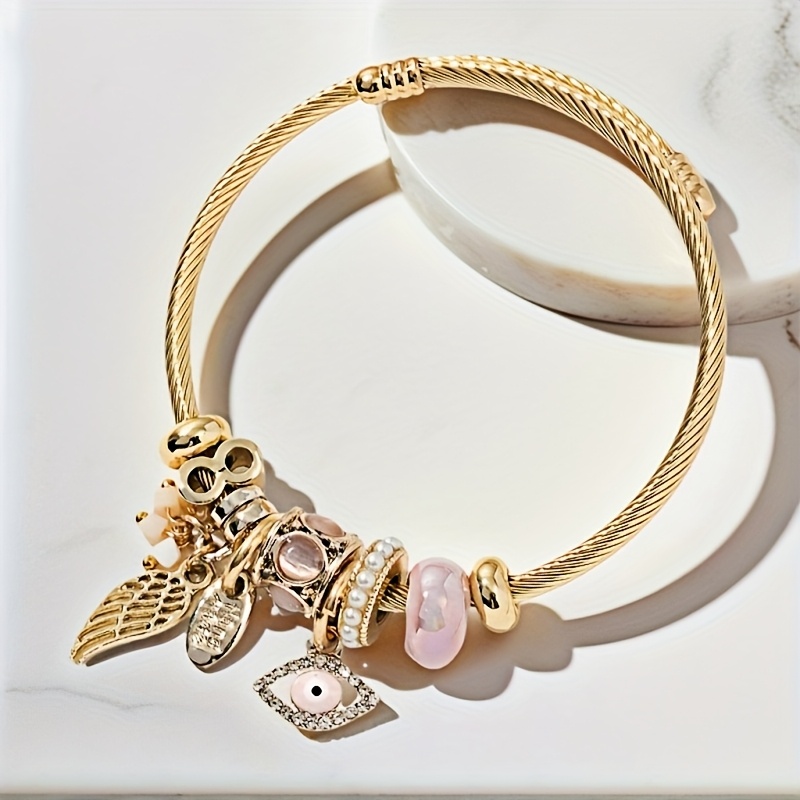 Angel & Demon Eye Charm Bracelet Crystal Pearl Rhinestone Plating